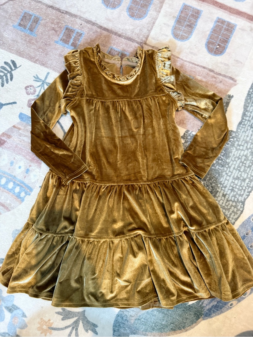 Pink Chicken Velvet Ruffle Tiered Dress - Mustard Gold